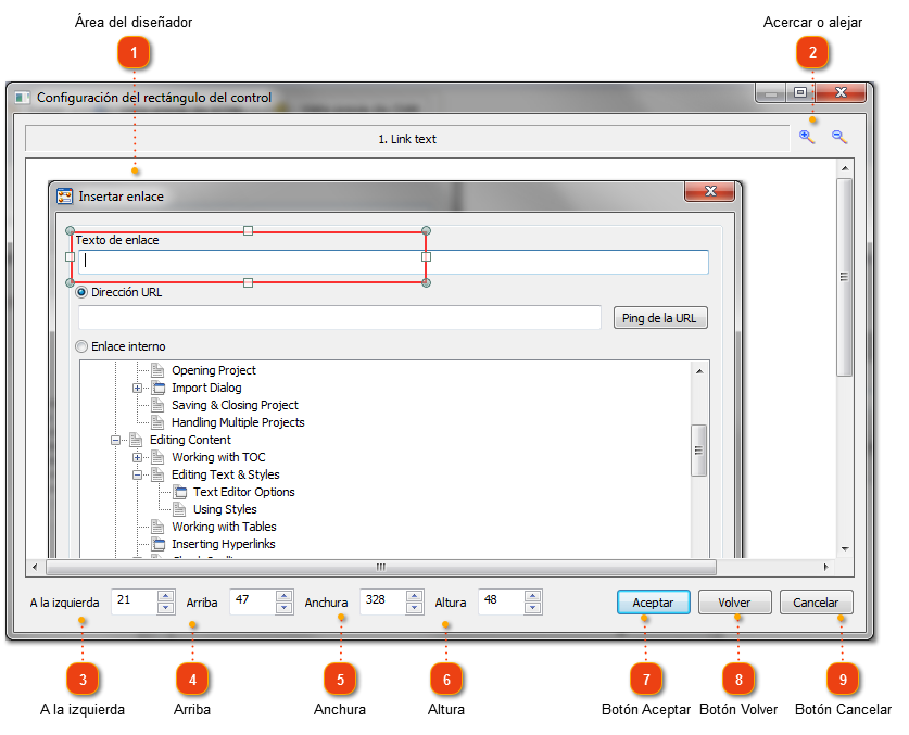 Configuración del rectángulo de los controles