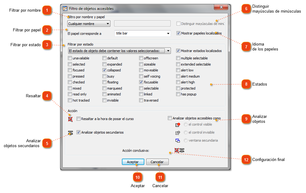 Edición de filtros de objetos accesibles