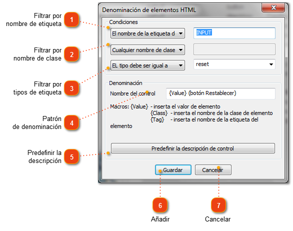 Edición de las reglas de denominación de los elementos HTML