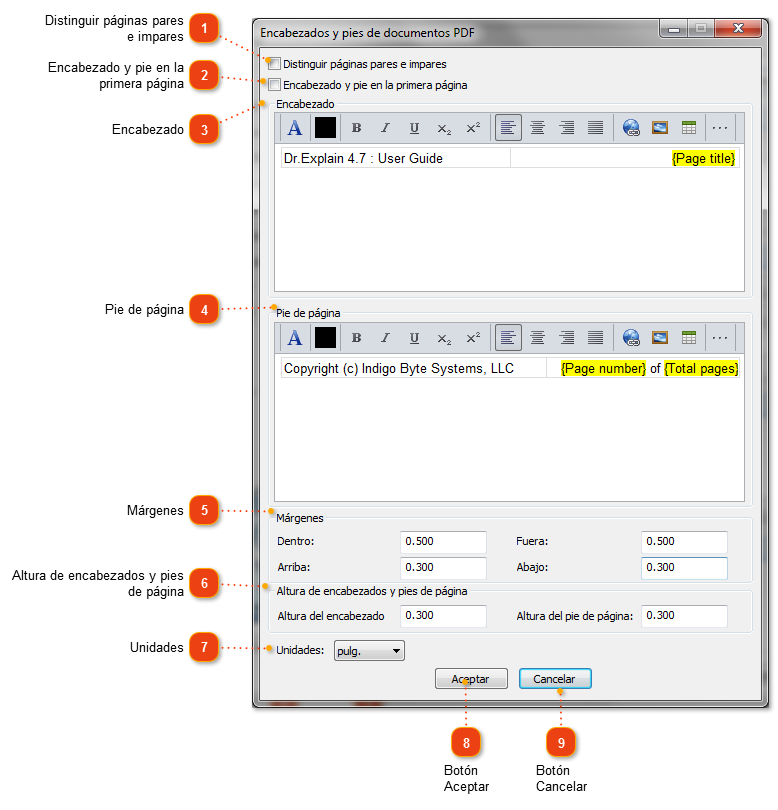 Encabezados y pies de página de los PDF