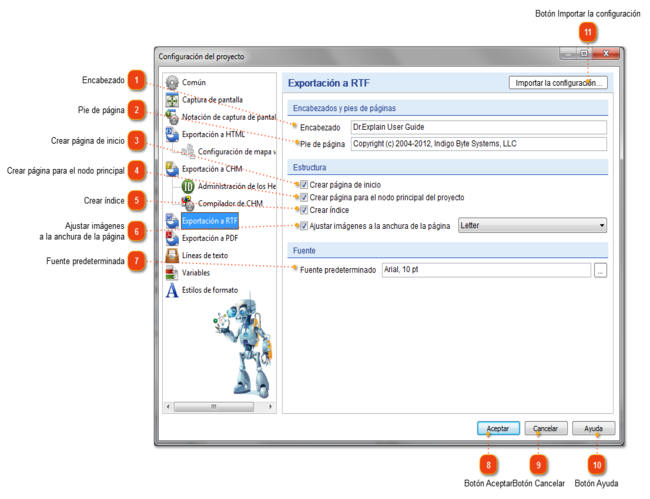 Configuración de la exportación a RTF