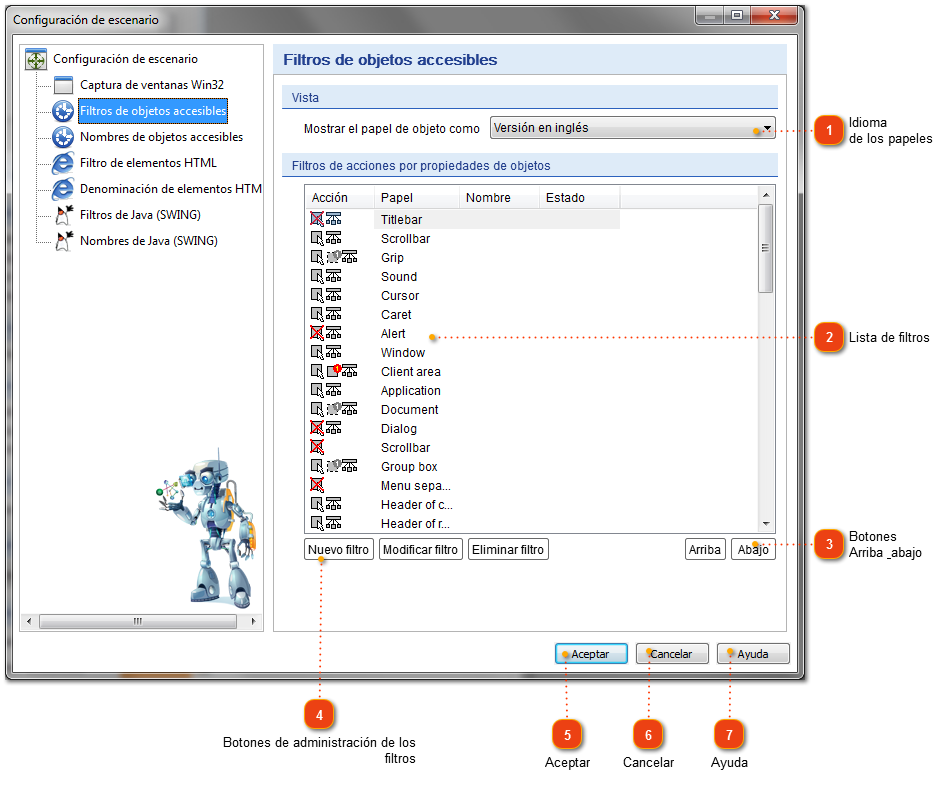Configuración de escenarios: Filtros