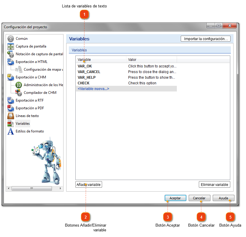 Configuración de las variables