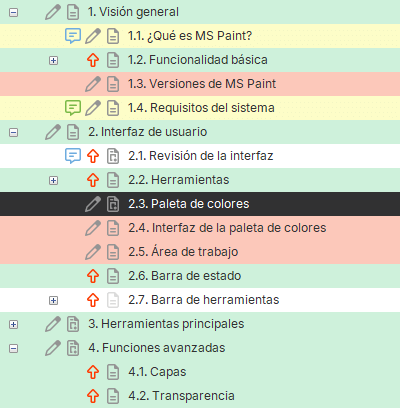 Estados de las secciones