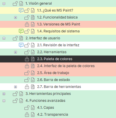 Bloqueo de las secciones