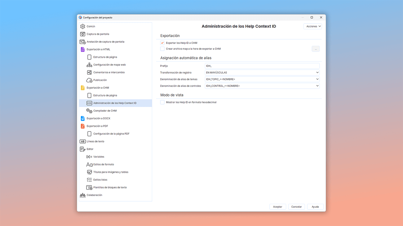 soporte para identificadores de ayuda contextual