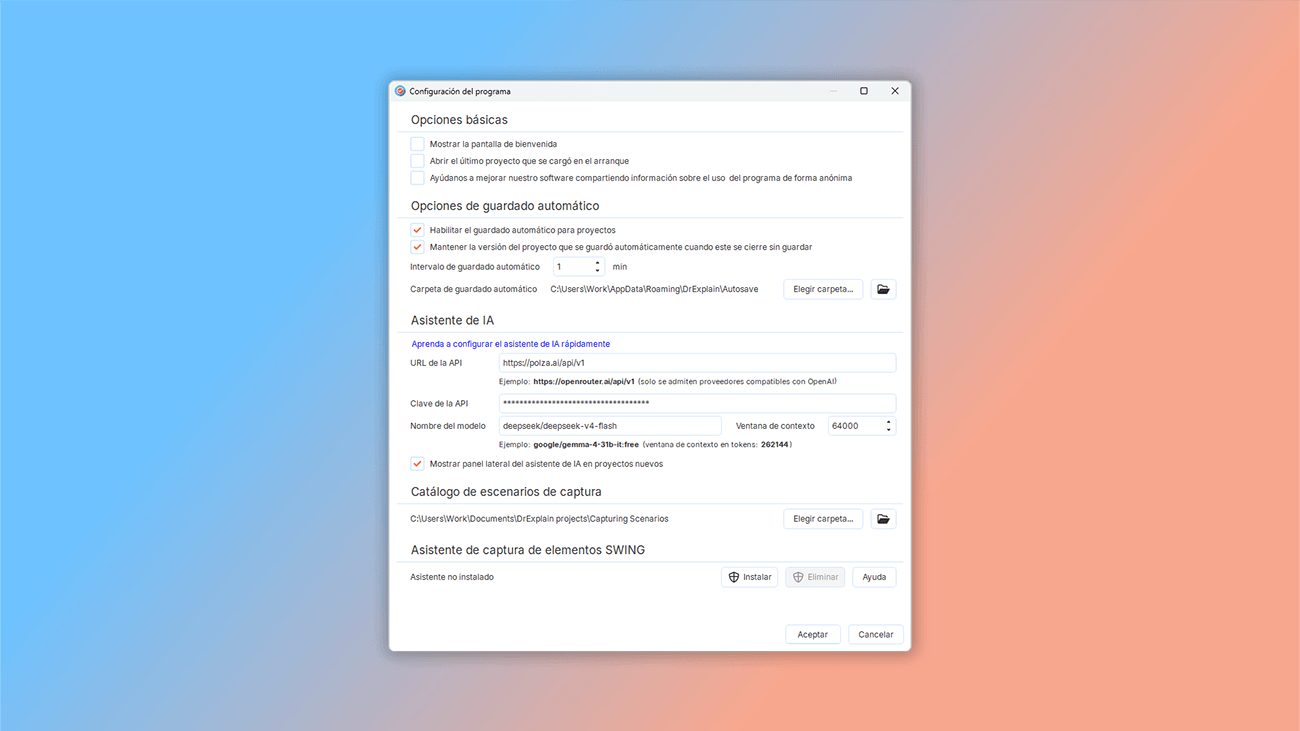 configuración del asistente de ia en dr.explain